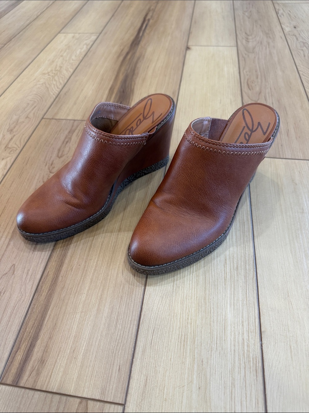 ZODIAC Brown Leather Wedge Mule Clogs